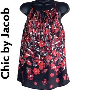 Chic by Jacob Sleeveless Floral Satin/Pleated Top Size P/S